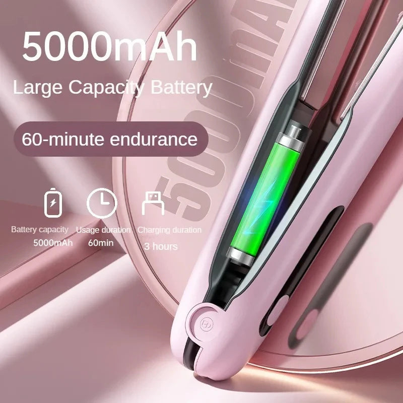 Flat Iron Mini 2 IN 1 Roller USB 5000mAh Max - 200 Degree Portable Cordless Curler 4 Levels - Dry And Wet Uses - Wireless Hair Straightener