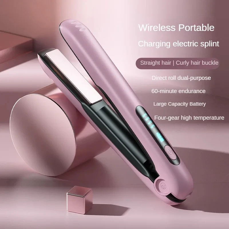 Flat Iron Mini 2 IN 1 Roller USB 5000mAh Max - 200 Degree Portable Cordless Curler 4 Levels - Dry And Wet Uses - Wireless Hair Straightener