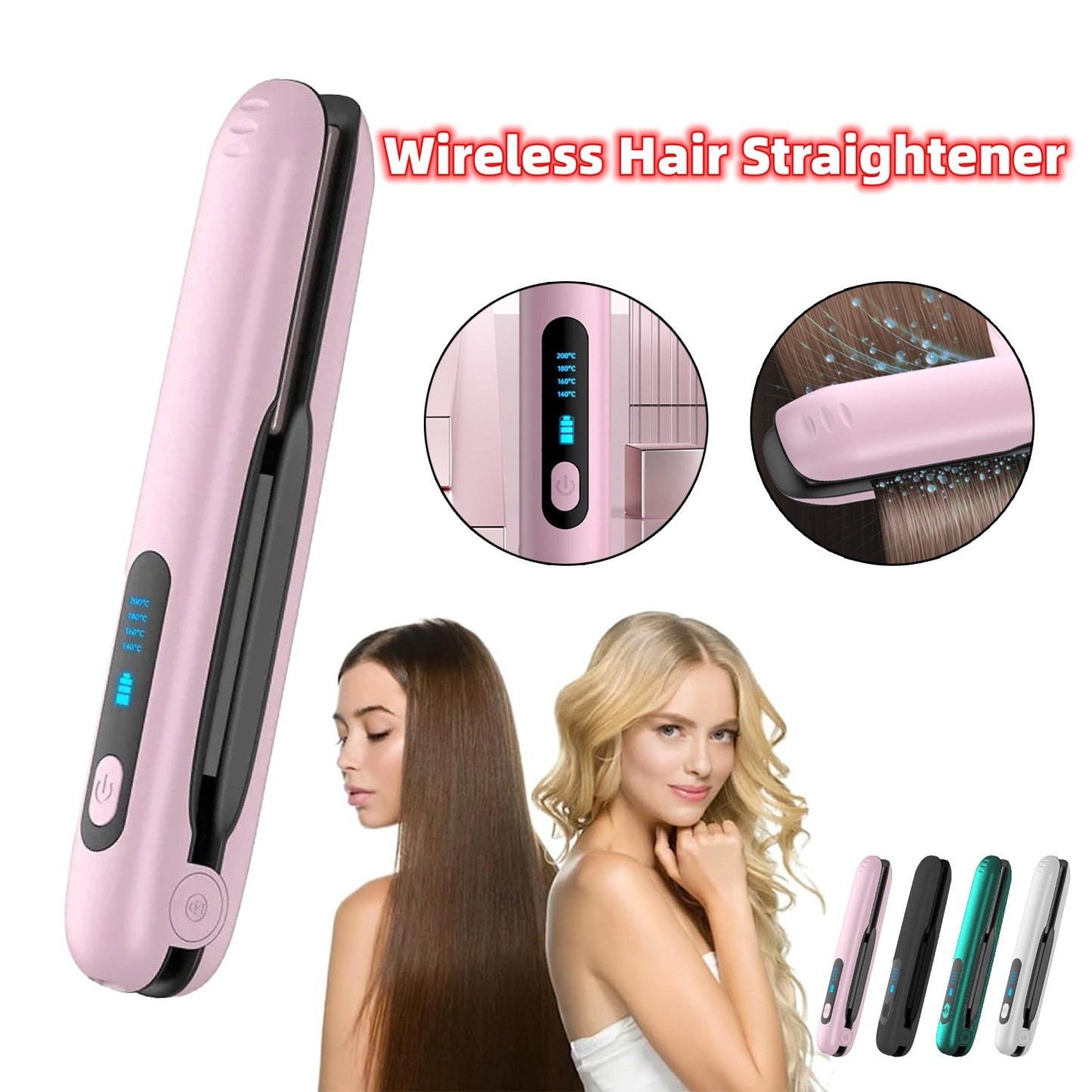 Flat Iron Mini 2 IN 1 Roller USB 5000mAh Max - 200 Degree Portable Cordless Curler 4 Levels - Dry And Wet Uses - Wireless Hair Straightener